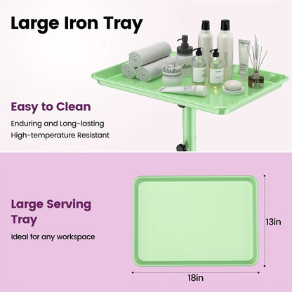 Salon Rolling Tray on Wheels — Premium Aluminum Adjustable Hairdresser Cart, Tattoo Tray, Spa Service Trolley for Nail Tech, Barber, Beauty Studio, 6 Colors