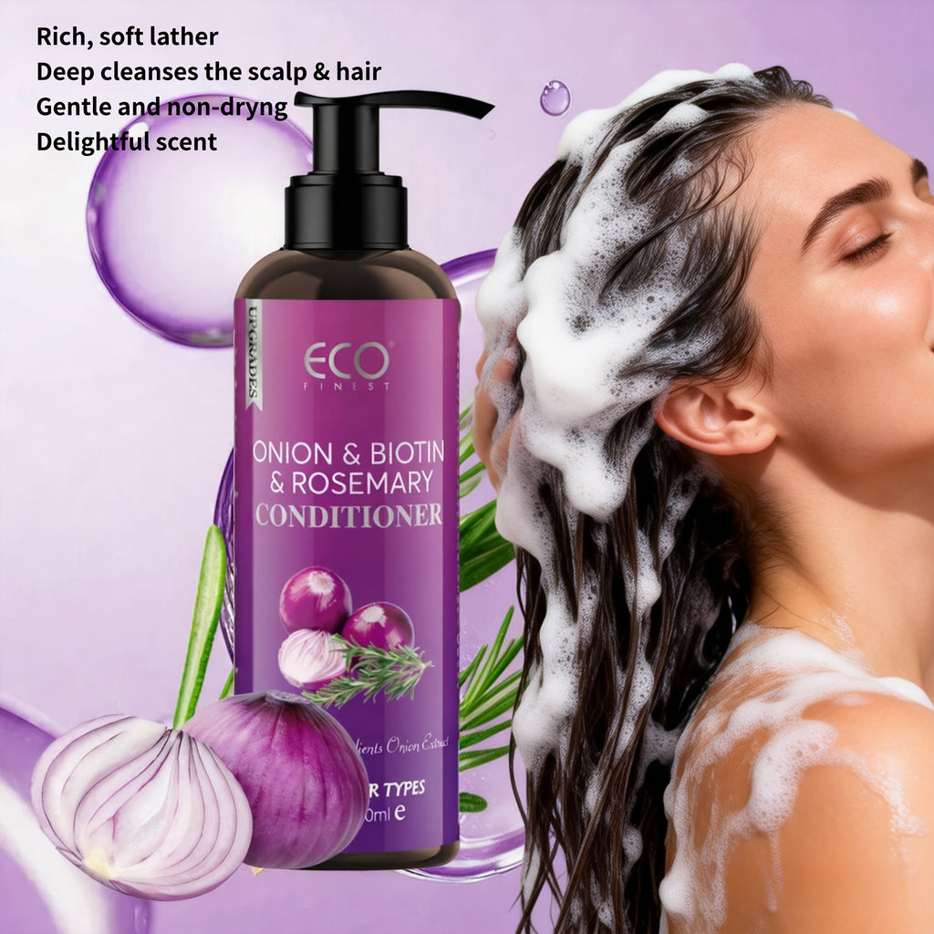 ECO Biotin & Rosemary Shampoo & Conditioner Set, Hydrate & Moisturize Hair, Oil Control, Natural Hair Moisturizer with Onion, Rosemary, Biotin & Jojoba, Gently Cleanses, Refreshing Hair, Make Hair Smooth & Soft, Strengthen Hair, Dry Hair, Scalp