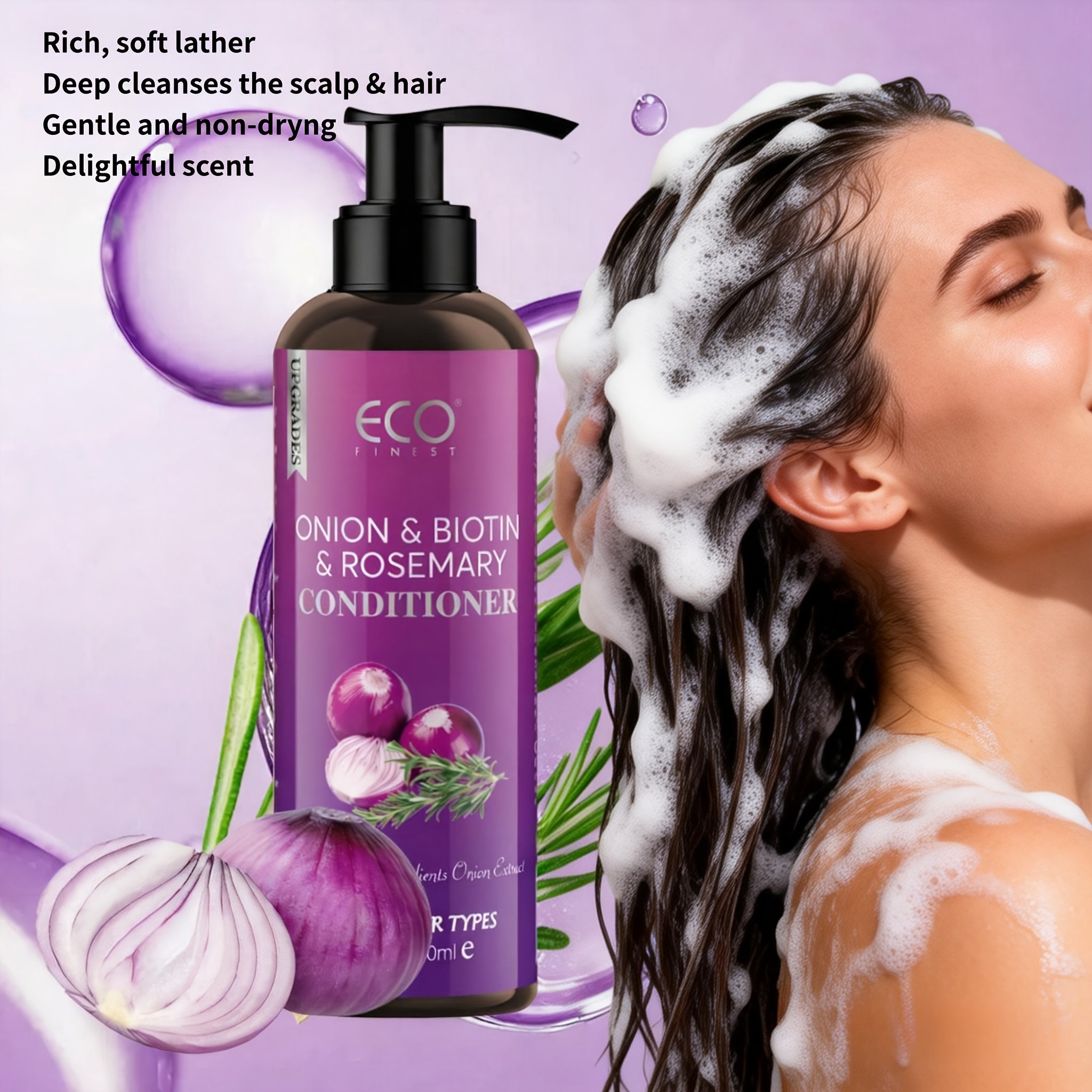 ECO Biotin & Rosemary Shampoo & Conditioner Set, Hydrate & Moisturize Hair, Oil Control, Natural Hair Moisturizer with Onion, Rosemary, Biotin & Jojoba, Gently Cleanses, Refreshing Hair, Make Hair Smooth & Soft, Strengthen Hair, Dry Hair, Scalp