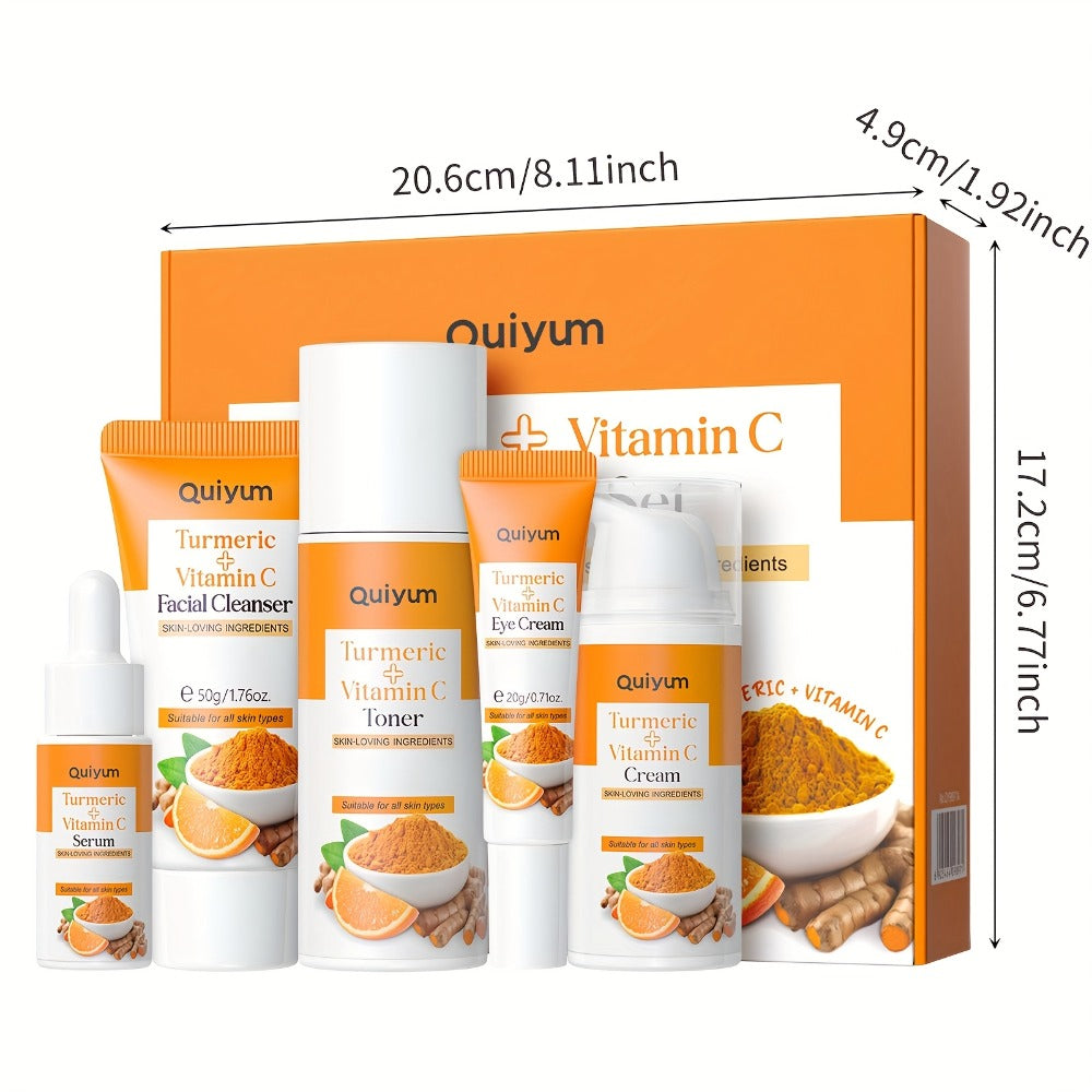 Turmeric And Vitamin C Skincare Set, 5-In-1 Skincare Gift Set with Facial Cleanser, Face Serum, Face Cream, Eye Cream, Toner, Facial Care Kit for Women, Skincare Gift Set Birthday Mother'S Day Christmas Gifts for Women