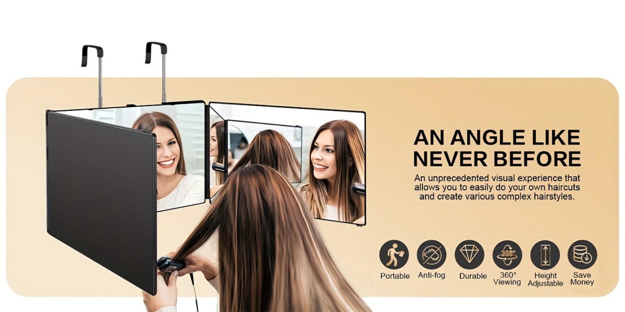 360-Degree Viewing Angle Hair Cutting Mirror, 3-Way Self Haircut Mirror with Clear Anti-Fog HD Glass, USB Rechargeable, Plastic Frame, Beauty And Personal Care Mirror, Wedding Gift, Triple Fold Mirror, Limited Time Discount, Wedding Easter Gifts