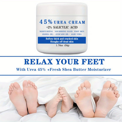 Foot Cream 45% Urea & 2% Salicylic Acid | Cracked Heel Repair Lotion for Dry Rough Thick Skin | Exfoliating Dead Skin Softening & Repairing Foot Care Treatment 1.76oz