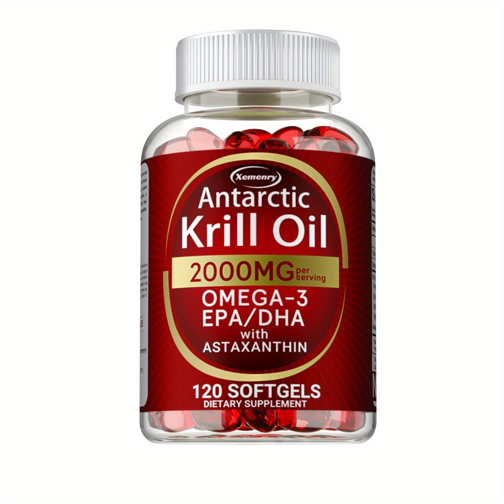 Antarctic Krill Oil - 2000 Mg - Rich in Omega-3 EPA, DHA and Astaxanthin - Supports Bone, Immune Health - 120pcs