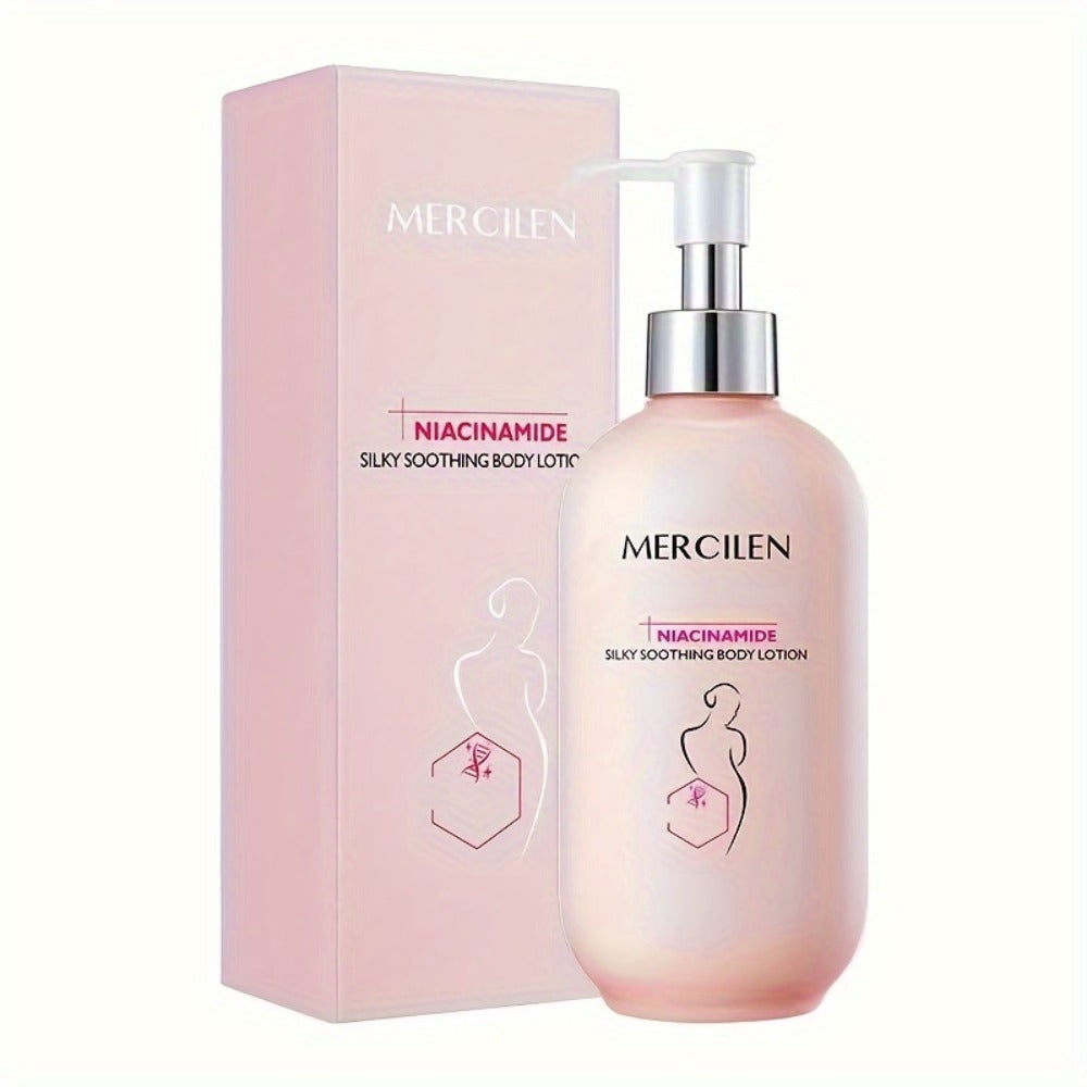MERCILEN Niacinamide Silky Body Lotion, Moisturizing Formula, Light Beige Hydration, Smooth Light Beige Feel, 8.45oz Can Moisturize Light Beige. The Ingredients Are Mild And Suitable for All Light Beige Types