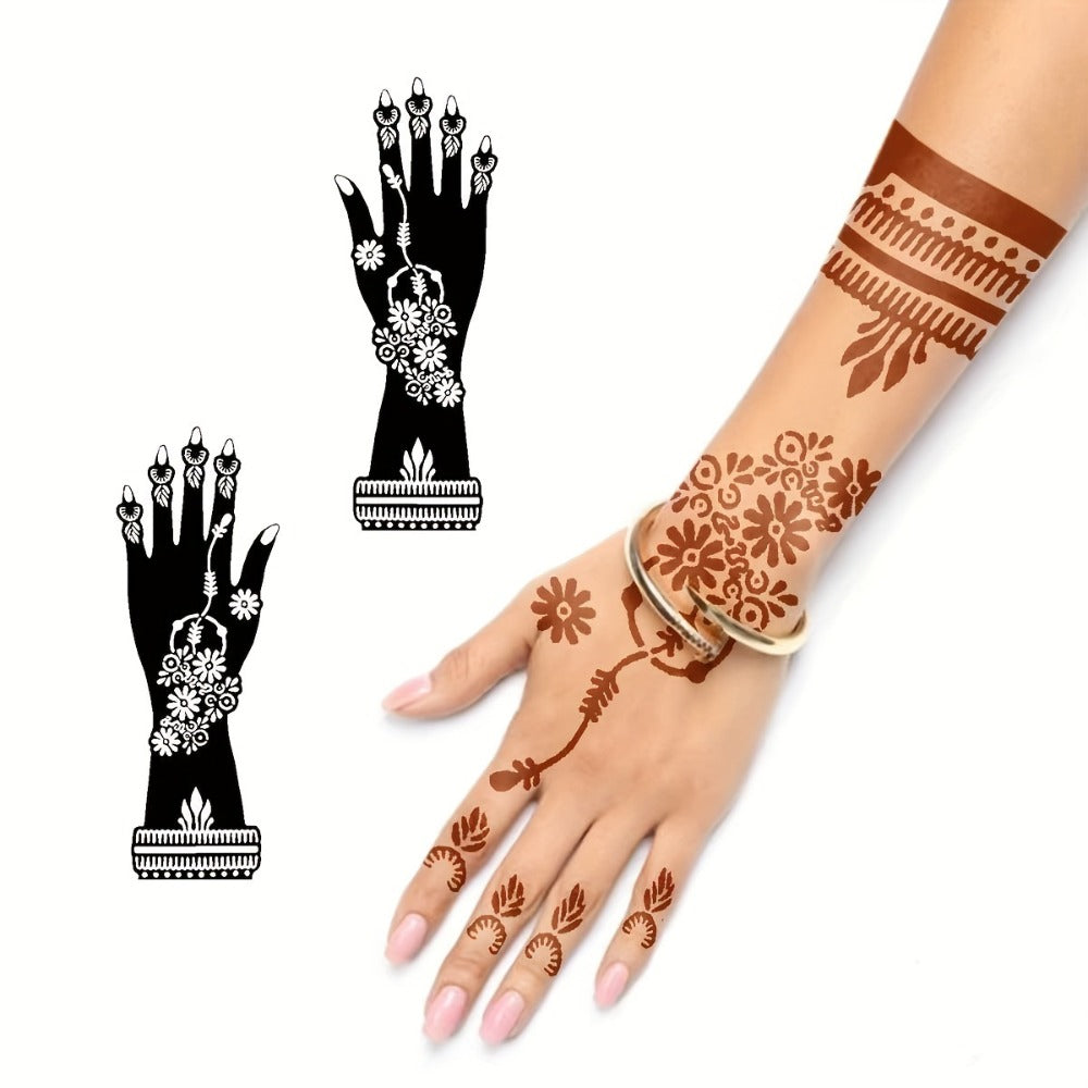 Temporary Tattoo Stencil Set 8pcs Hollow Floral Designs for Arms Hands Forearms Airbrush Spray Paint Flash Tattoo Kit Valentine Wedding Party Body Art Supplies