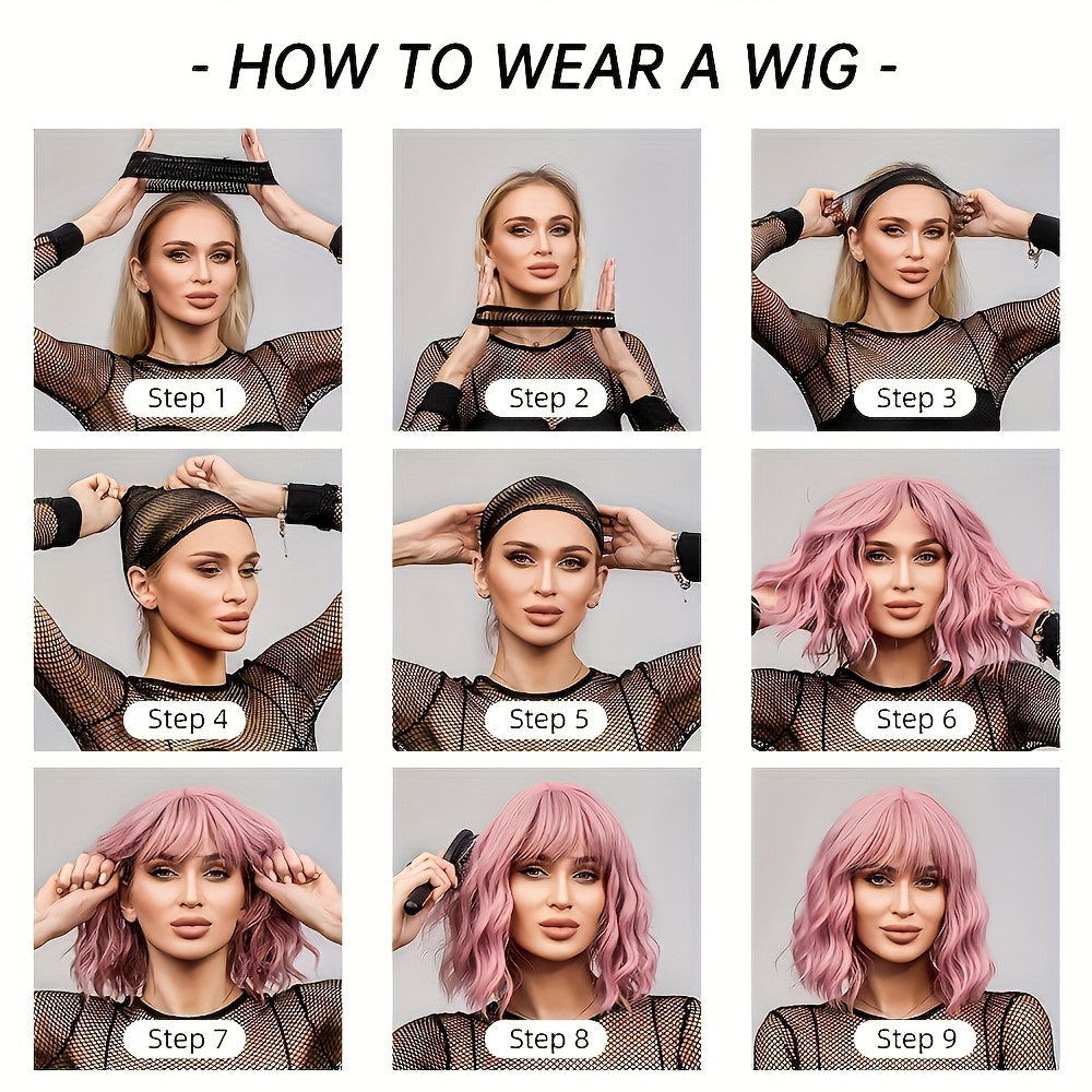 22 Inch Wig Mechanism Head Covers Women's Bangs Straight Hair Picking Brown Matte High Temperature Silk Rose Mesh Cap