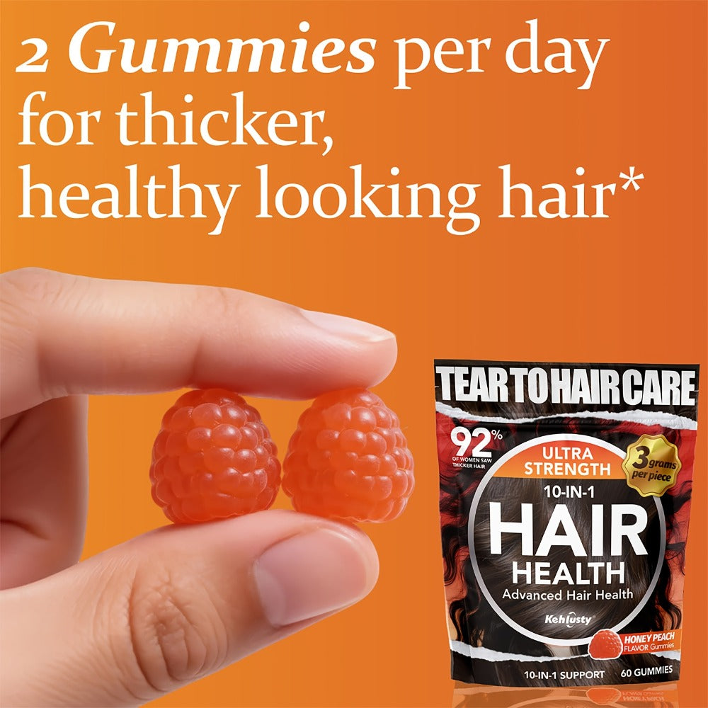 [Hair Care Gummies] Throat Hair Care Gummies, Nourish Thinning Hair And Promote Hair Thickness. Contains Vitamin C, Biotin, Ginger, And Collagen Complex. for Fuller, Thicker Hair. Suitable for Both Women And Men. Peach Flavor - 90 Gummies (30-Day Supply)