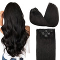 Straight Human Hair Clip In Hair Extensions for Unprocessed Full Head Brazilian Natural Black Color, 8/Pcs with 18Clips, 4.23 oz