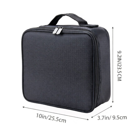 Large Capacity Makeup Bag Women Travel Toiletry Case Durable Fabric Cosmetic Organizer Sturdy Handle Easy Clean Lining for Brushes Lipstick Skincare Beauty Storage Pouch Black 10.24x9.06in