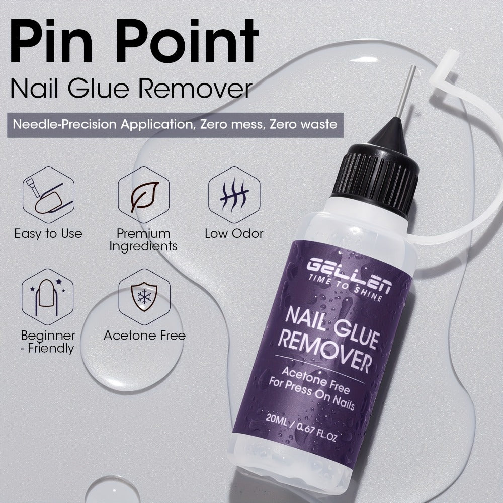 Nail Glue Remover 20ml with Precision Needle Applicator - Acetone Free Non-Irritating Formula for Press On Nails Gel X & Nail Tips - Fast Acting No-Mess Fake Nail Glue Remover for Women