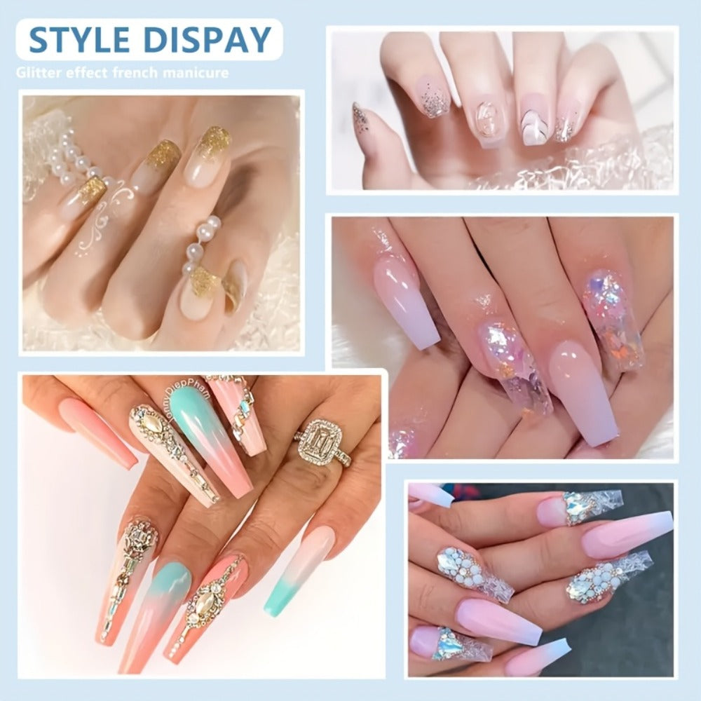 NOCIS Nail Art Kit: Clear White Pink Acrylic Powder, Liquid Monomer And Brush Set for Extensions, Carving And Manicure - Perfect Gift for