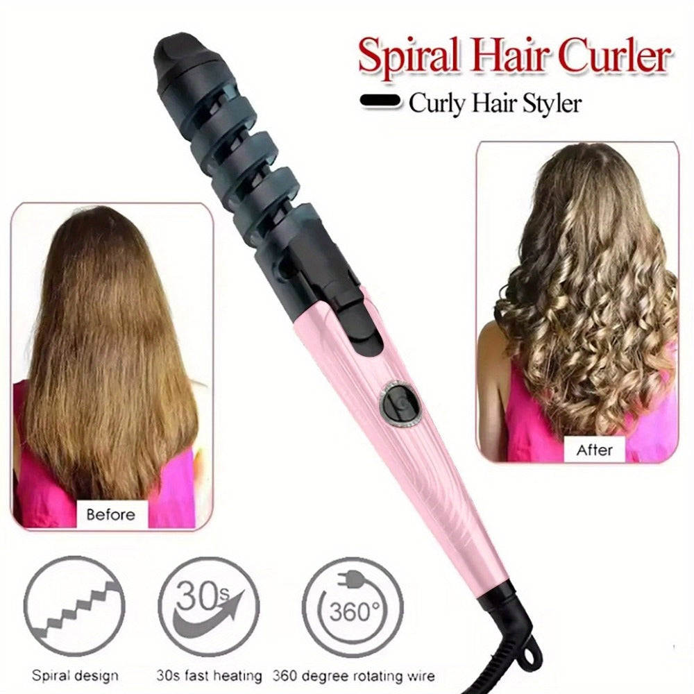 Automatic Spiral Curling Iron Ceramic Anti-Tangle – Professional Auto Curler Easy Operate Hair Styling Tool with Comb & 2 Hair Clips – Blue, Pink