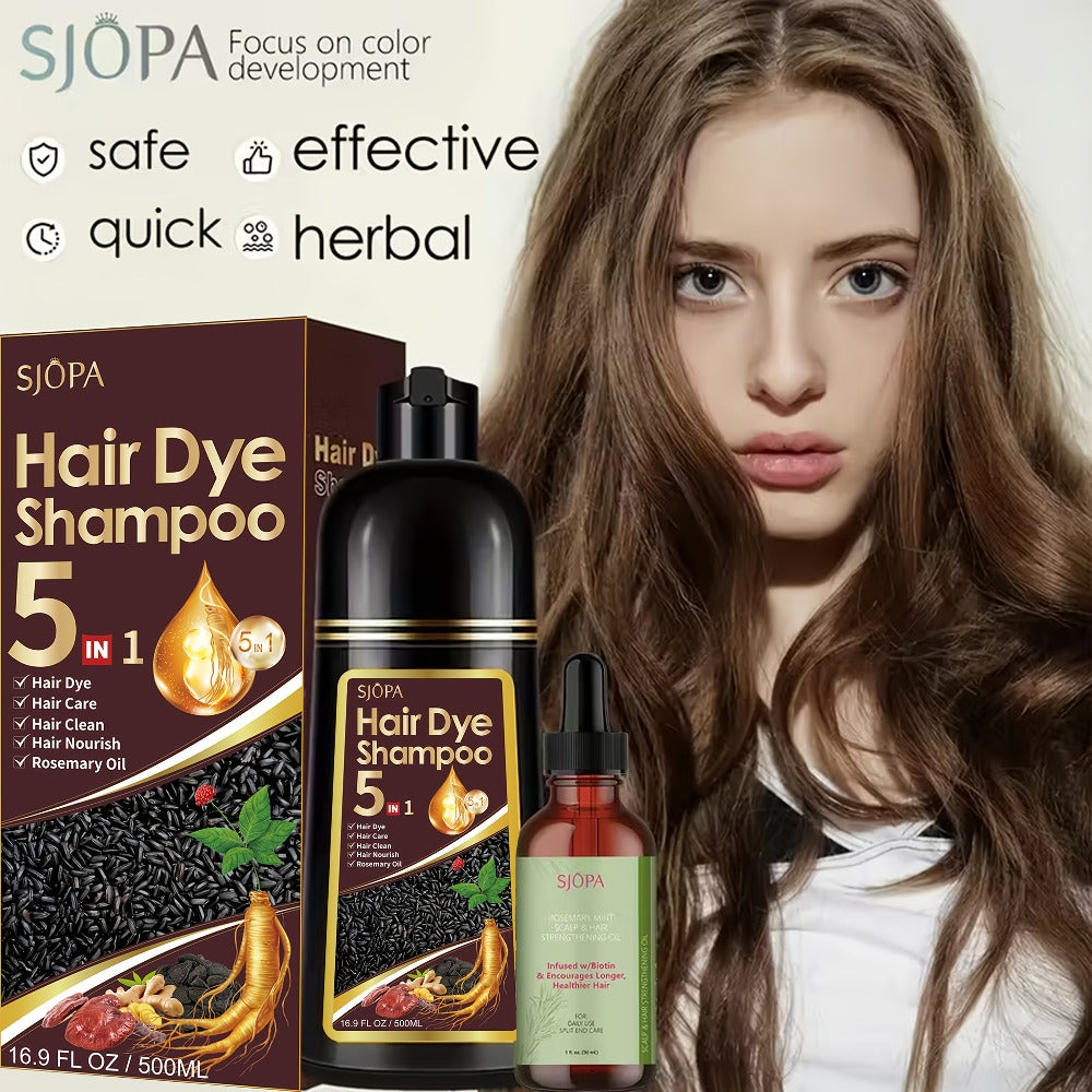 Hair Coloring Shampoo 5-in-1 Herbal Formula with Rosemary Oil - 100% Gray Hair Coverage Long Lasting Moisturizing Unisex Color Shampoo Set Black Brown Purple Red White Multi Color 500ml