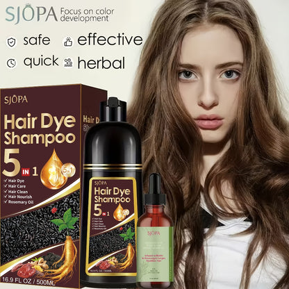 Hair Coloring Shampoo 5-in-1 Herbal Formula with Rosemary Oil - 100% Gray Hair Coverage Long Lasting Moisturizing Unisex Color Shampoo Set Black Brown Purple Red White Multi Color 500ml