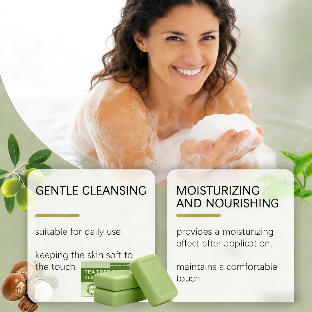 3pcs Tea Tree Plant Essence Handmade Soap, Cleanses The Skin With A Strong Fragrance.