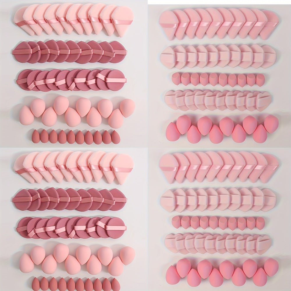 50pcs Makeup Set: 10, 20 Cushion Compacts, 10 Mini/blending Sponges. Ultra-soft Velvet with Eye-contour Design. Latex-free Cushion Puffs for Liquid Foundation/concealer. Dual Wet-dry Use. Universal Shade Fits All Light Beige Tones.