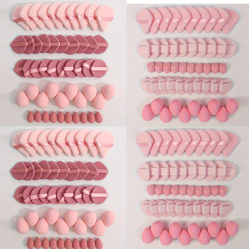 Makeup Sponge & Cushion Puff Set 50Pcs Ultra-Soft Velvet Latex-Free Blending Sponges Cushion Compacts for Liquid Foundation Concealer Wet Dry Use Pink Deep Pink