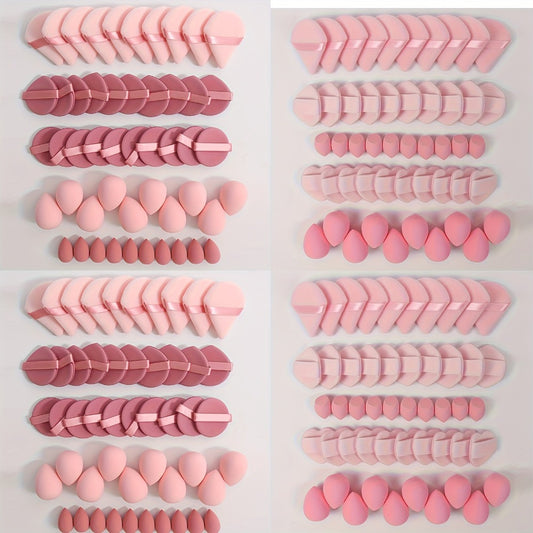 Makeup Sponge & Cushion Puff Set 50Pcs Ultra-Soft Velvet Latex-Free Blending Sponges Cushion Compacts for Liquid Foundation Concealer Wet Dry Use Pink Deep Pink