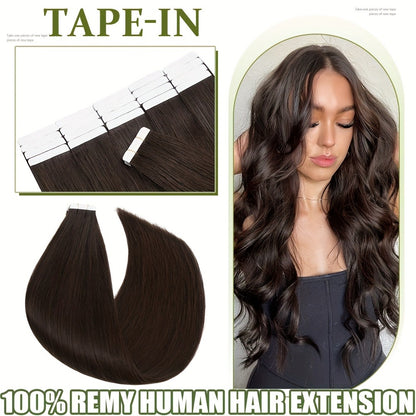 Tape In Hair Extensions Human Hair Brazilian Remy Straight - Invisible Seamless Weft 12-24 Inch Multi-Color Blonde Brown Ombre 10pcs