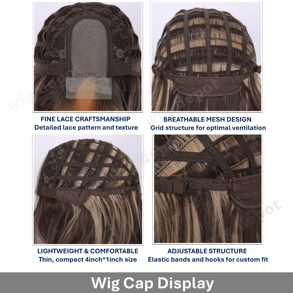 Bob Wig 4x1 U Part Lace Front Rose Net Cap - Middle Part Glueless Wig for Women Brown Highlights Milky White Black Pink 14 Inch