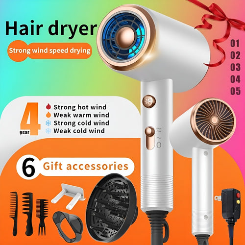Ionic Hair Dryer 1600W with Diffuser & Concentrator Nozzle 2 Speed 3 Heat Settings ALCI Safety Plug Brushed Motor Portable for Straight Curly Hair Home Travel Salon White Pink Red