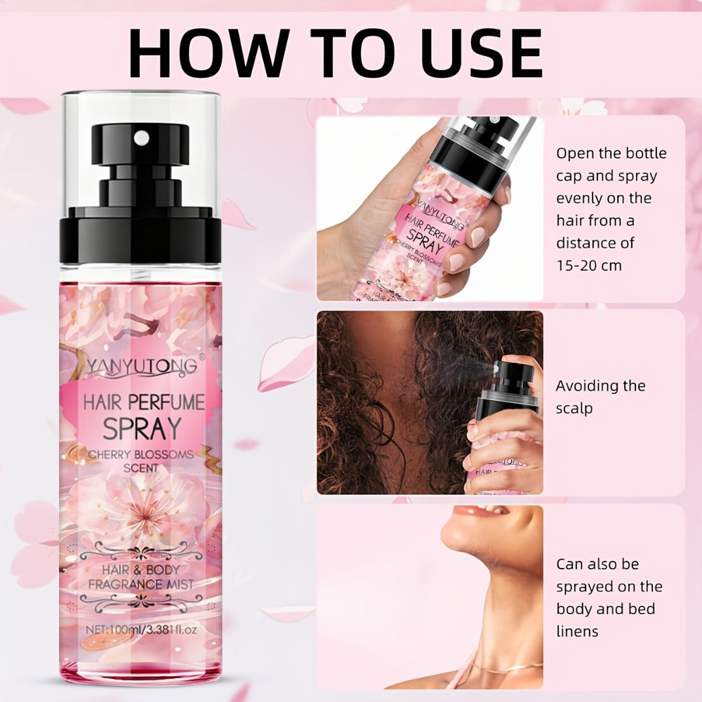 Hair Perfume Mist Cherry Blossom Scent 24-Hour Long Lasting - Lightweight Non-Greasy No-Wash Aromatic Hair Spray for Daily Use Date Night Portable Styling Gift for Her 100ml