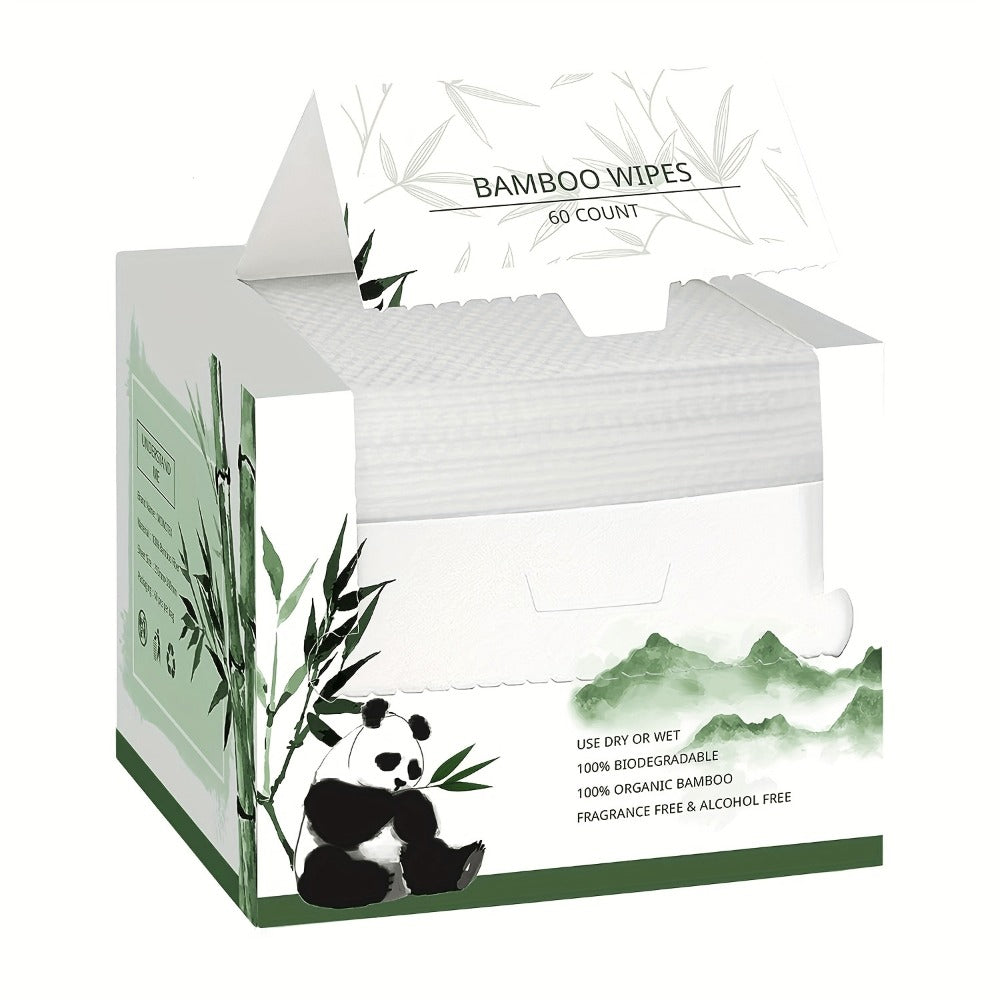 Disposable Bamboo Viscose Fiber Facial Towels, Extra Thick and Soft Cleansing Face Towels, Suitable for Sensitive Skin, Makeup Removal, Cleansing, Care, Travel, 10x12 Inches, 60 Sheets/Box, White