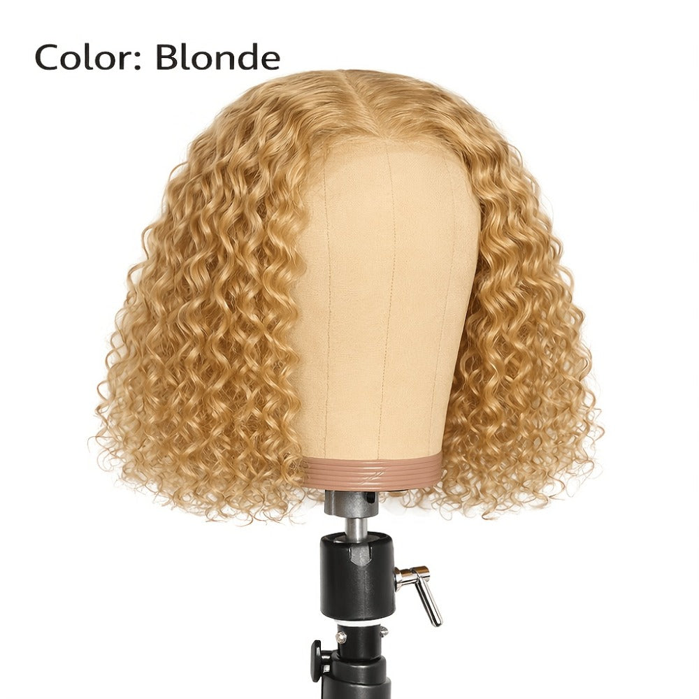 Deep Wave Curly Bob Wig Glueless Rose Net Cap - Secure Fit Short Curly Wig for Women Burgundy Golden Dark Brown Light Brown 14 Inch
