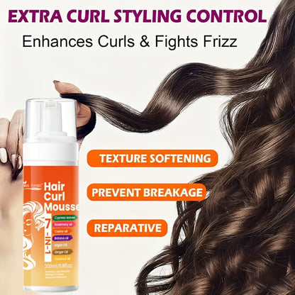 Curly Hair Foam Mousse 200ml | Moisturizing & Smoothing Curl Defining Styling Agent | Natural Fluffy Elastic Curls for Men & Women | All Hair Types 6.76oz
