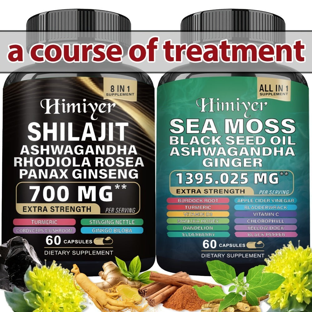 6pcs Sea Moss &SHILA, SEA MOSS 350mg, SHILA 300mg, Ashwagandha 200mg, 3 Courses Of Treatment - 6 Bottle Is Cheaper And Healthier-All Nutritional Supplement, Vitamins, Trace Elements, And Sports Energy.