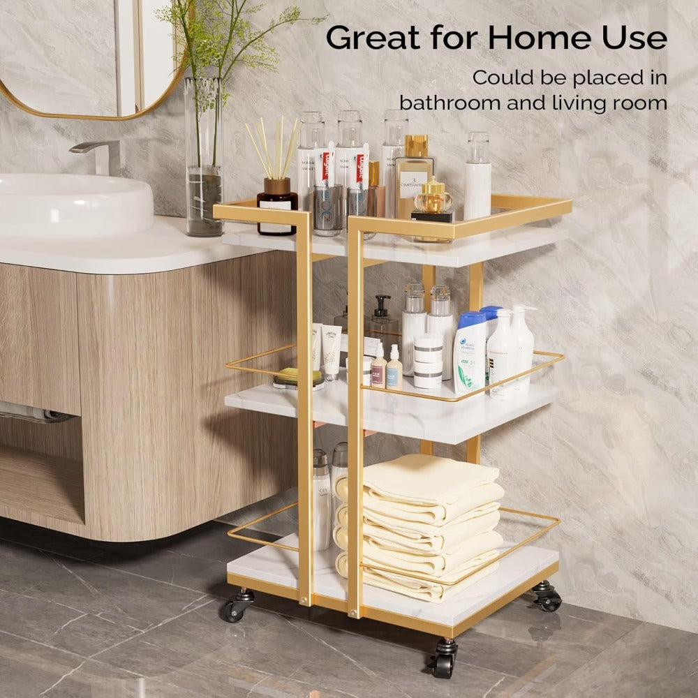 Esthetician Cart with Wheels Utility Salon Rolling Trolley, Golden Mobile Storage Organizer for Beauty Spa Cosmetology Massage, Tattoo Manicure Facial Tool Holder Station