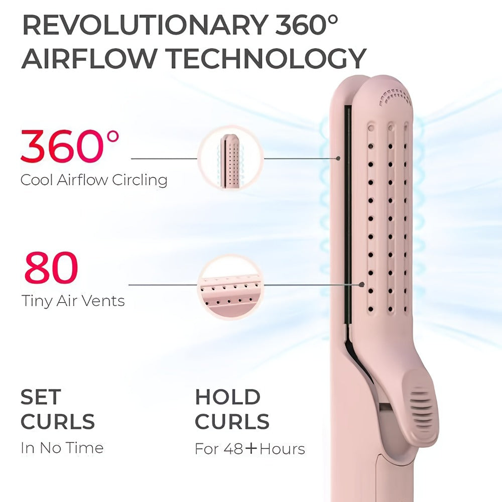 2-In-1 Airflow Curling Iron for Lasting Curls - 360° Airflow Styler Ceramic Flat Iron Hair Straightener And Curler, Anti-Scald Curling Wand, 360° Cool Air, 5 Temps Adjustable for Long Short Hair