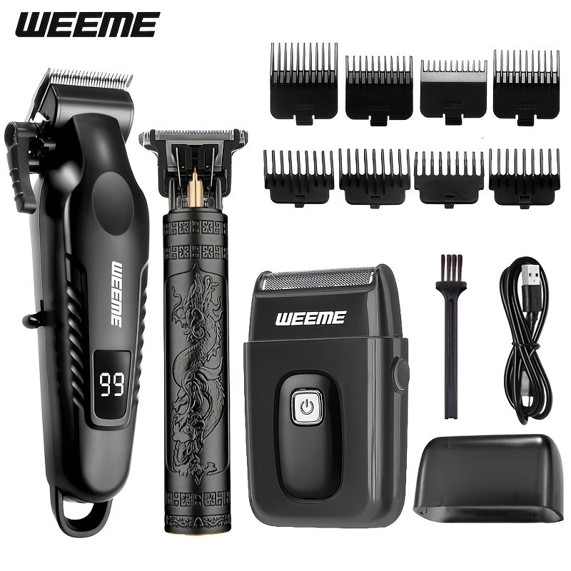 1pc/3pcs WEEME 3-In-1 USB Rechargeable Men'S Grooming Kit - Hair Clippers, Trimmer, And Shaver Set - ABS Plastic, Lithium Battery, Ideal Gift for Boyfriend Or Father