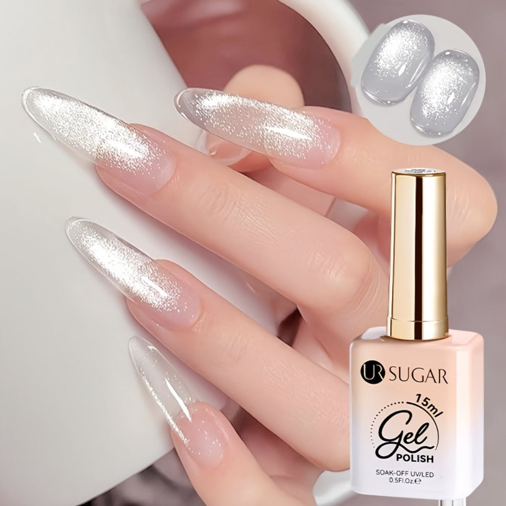 UR SUGAR 2pcs/Set 0.51oz Shine White Cat Magnetic Gel Nail Polish on Any Color Gel Sparkling Glitter Semi Permanent Soak Off Gel with Magnetic Stick