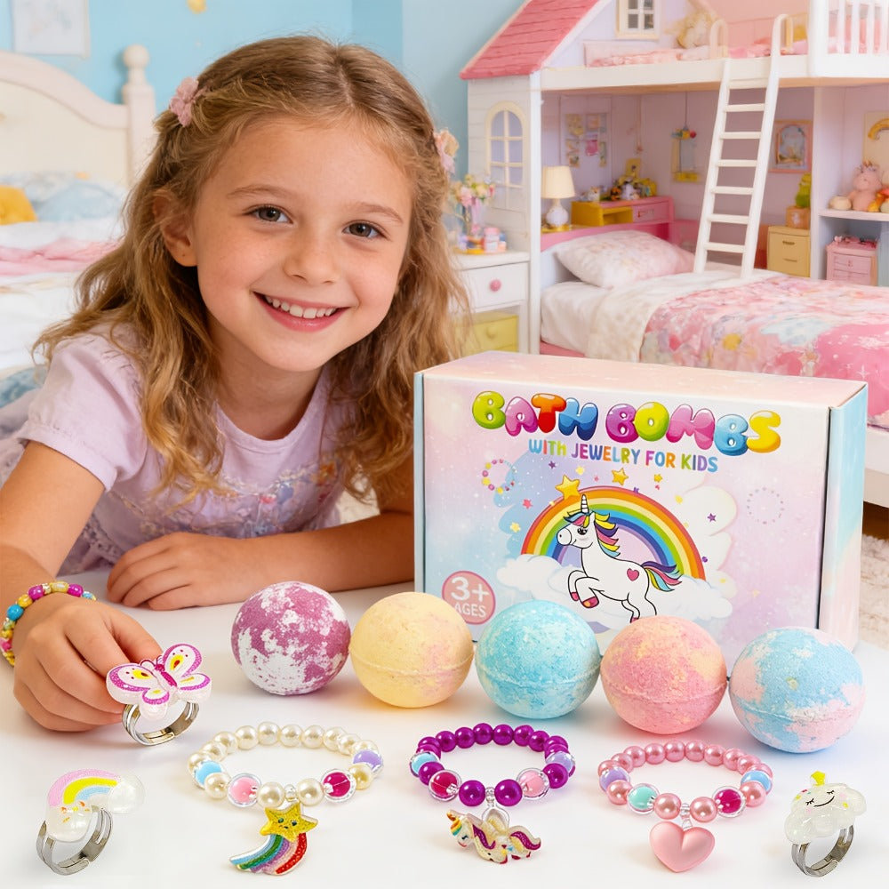 Bath Bombs with Surprise Gift Inside for Kids - Unicorn Salt Bath Bomb with Jewelry & Toys Inside | Fun Birthday Gift, Valentine's Day & Holiday Bath Bomb Set for Girls Ages 3+