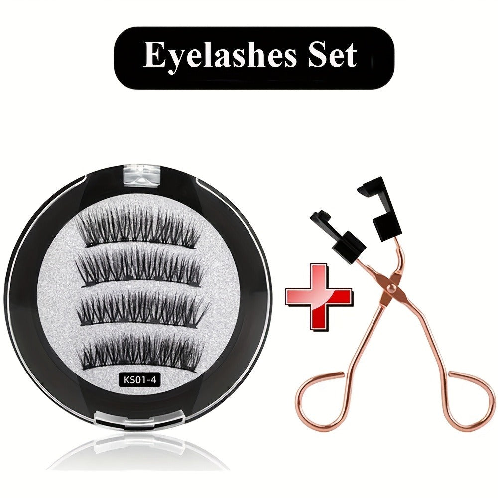 8 Pairs of Natural Glue Free 3D False Eyelashes, No Eyeliner, Reusable Dual Magnetic False Eyelashes Set, with Clip, Reusable, Waterproof, Glue Free, Easy to Wear At Christmas, Ladies Gift