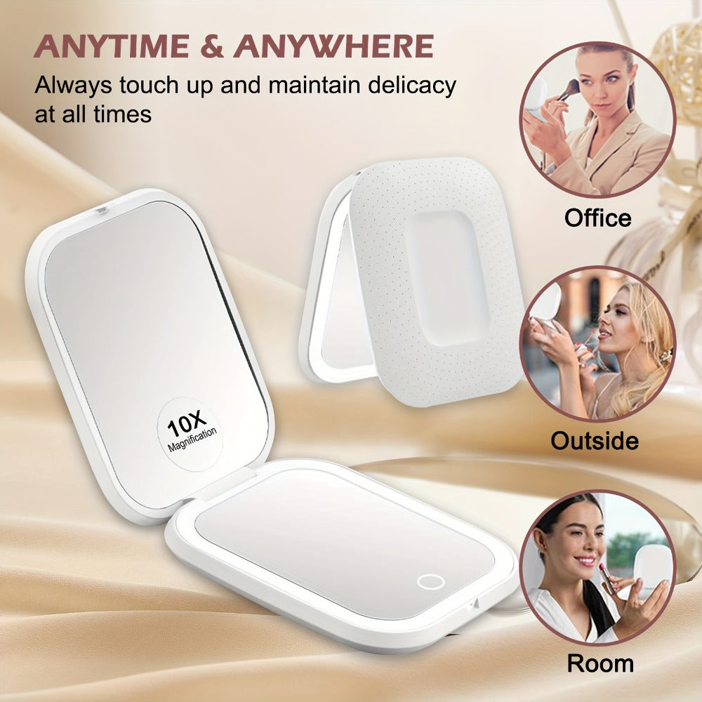 10X Travel Compact Mirror LED Magnifying Mirror With 1X/10X Magnification Small Hand Pocket Mirror, Dimmable Double Sided USB Rechargeable Touch Screen, Portable Tabletop Cosmetic, Small Lighted Mirror, Mothers Day Decorations