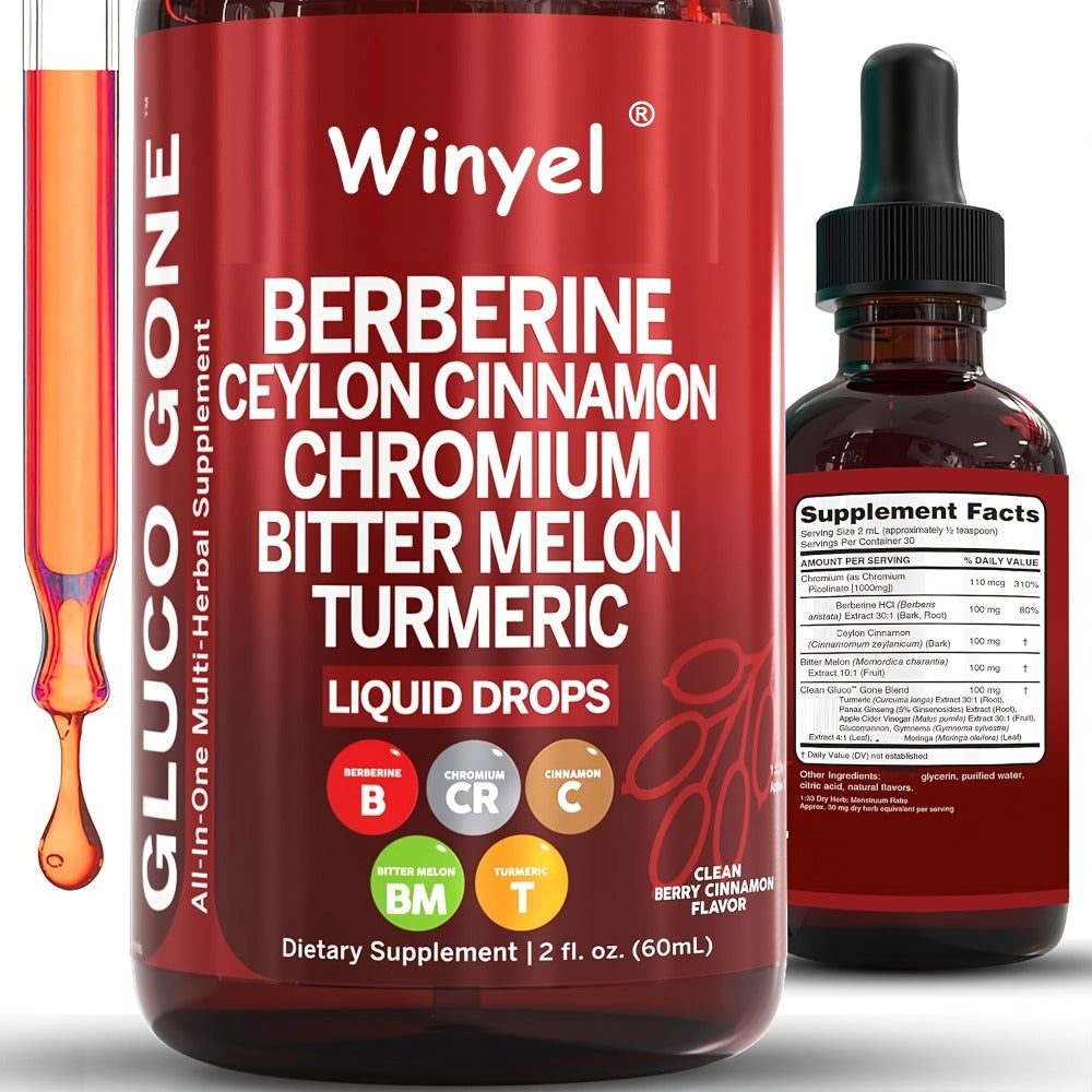2.03oz Ceylon Cinnamon Berberine Liquid Drops Supplement with Bitter Melon Extract, Glucomannan, Gymnema, Chromium, Turmeric, Panax Ginseng | Vegan Dietary Fiber Supplement | Local Warehouse, Faster Shipping, Food, Family Gift & Halloween