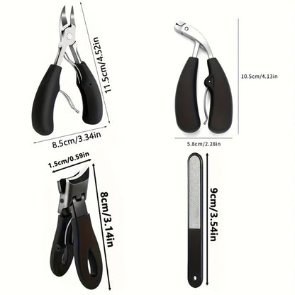 Heavy Duty Toenail Clipper Kit 4 Piece Stainless Steel | Convex Blade Ingrown Toenail Cutter with Nail File Ergonomic Non-Slip Handle | Thick Overgrown Nail Care Set for Men Women Seniors Diabetic Foot Care