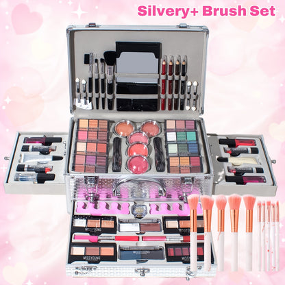 Makeup Gift Set 106 Piece Full Face Kit Eyeshadow Palette Lipstick Lip Gloss Blush Mascara Eyeliner Concealer Brushes Complete Beauty Box