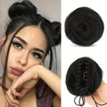 2pcs FESHFEN Clip-In Mini Donut Wig Hair Pieces with Messy Bun & Cat Ears - Synthetic Fiber Updo Extensions for Women & Girls, Instant Volume for Ponytails, Braids, Prom, Weddings, - Look -Ons