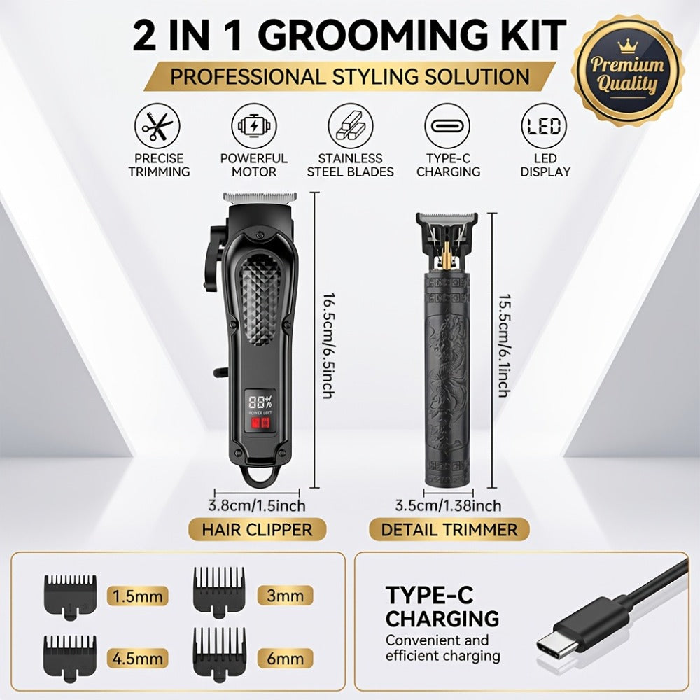 A 2pcs Men'S Grooming Set, Including an Electric Hair Clipper And a Detail Trimmer, with USB Charging And an LCD Display, Is an Ideal Gift for Fathers, Husbands, And Boyfriends on Father'S Day And Birthdays