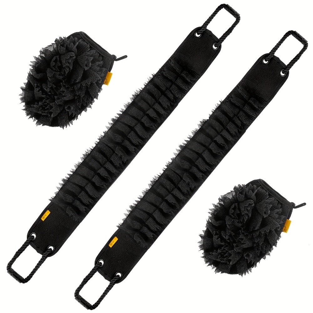 Exfoliating Back Scrubber & Body Scrub Towel Set 2pc & 4pc - Dual-Sided 36" Back Brush with Non-Slip Handles & Bath Glove for Deep Cleansing, Skin Exfoliation & Shower Spa