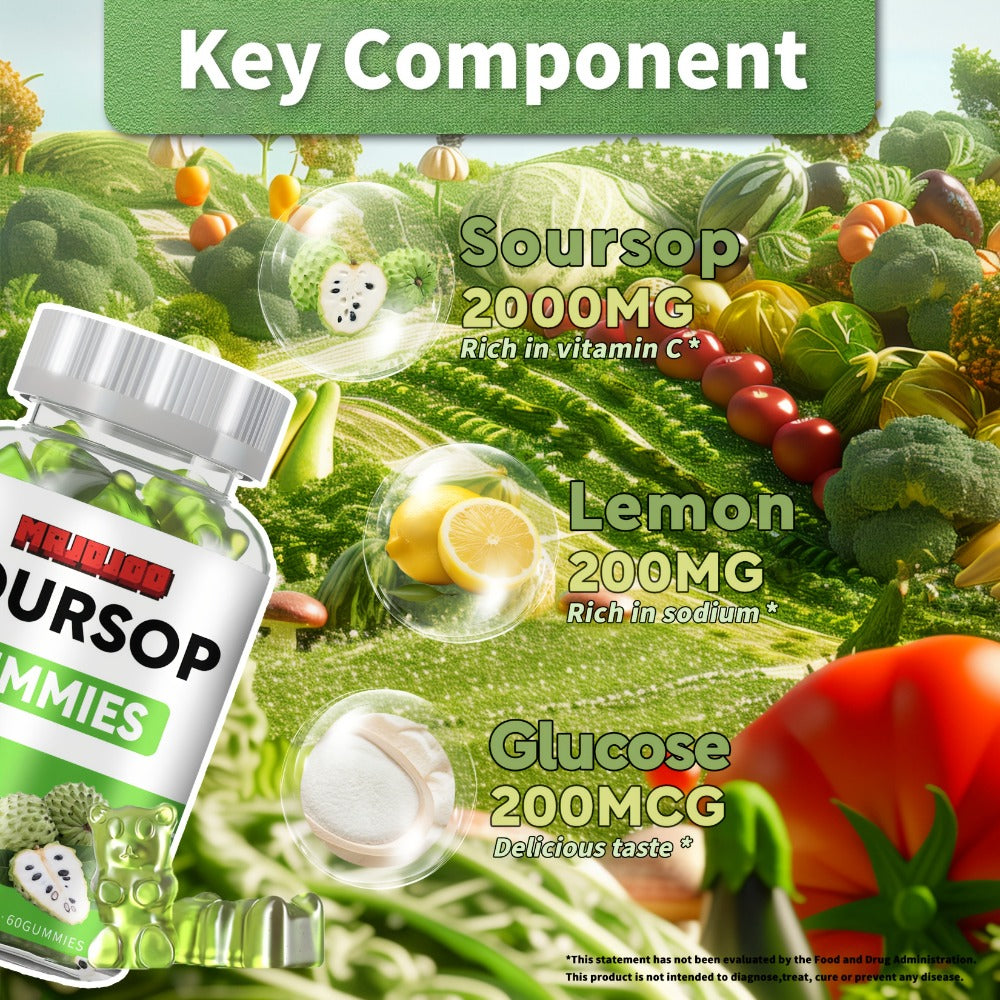 [Antioxidant Soursop Gummies] 2000mg Soursop Graviola Gummies | Supports Digestion, Provides Antioxidant Benefits for Man And Woman - 60 Gummies Per Bottle