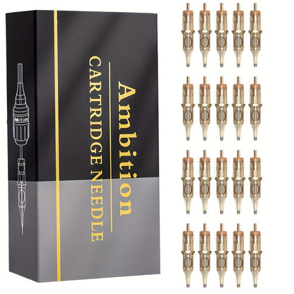 Tattoo Cartridge Needles 20pcs by Ambition – RL RS RM Sizes for Tattoo PMU & SMP | Disposable Sterilized Cartridges with Safety Membrane for Tattoo Machines