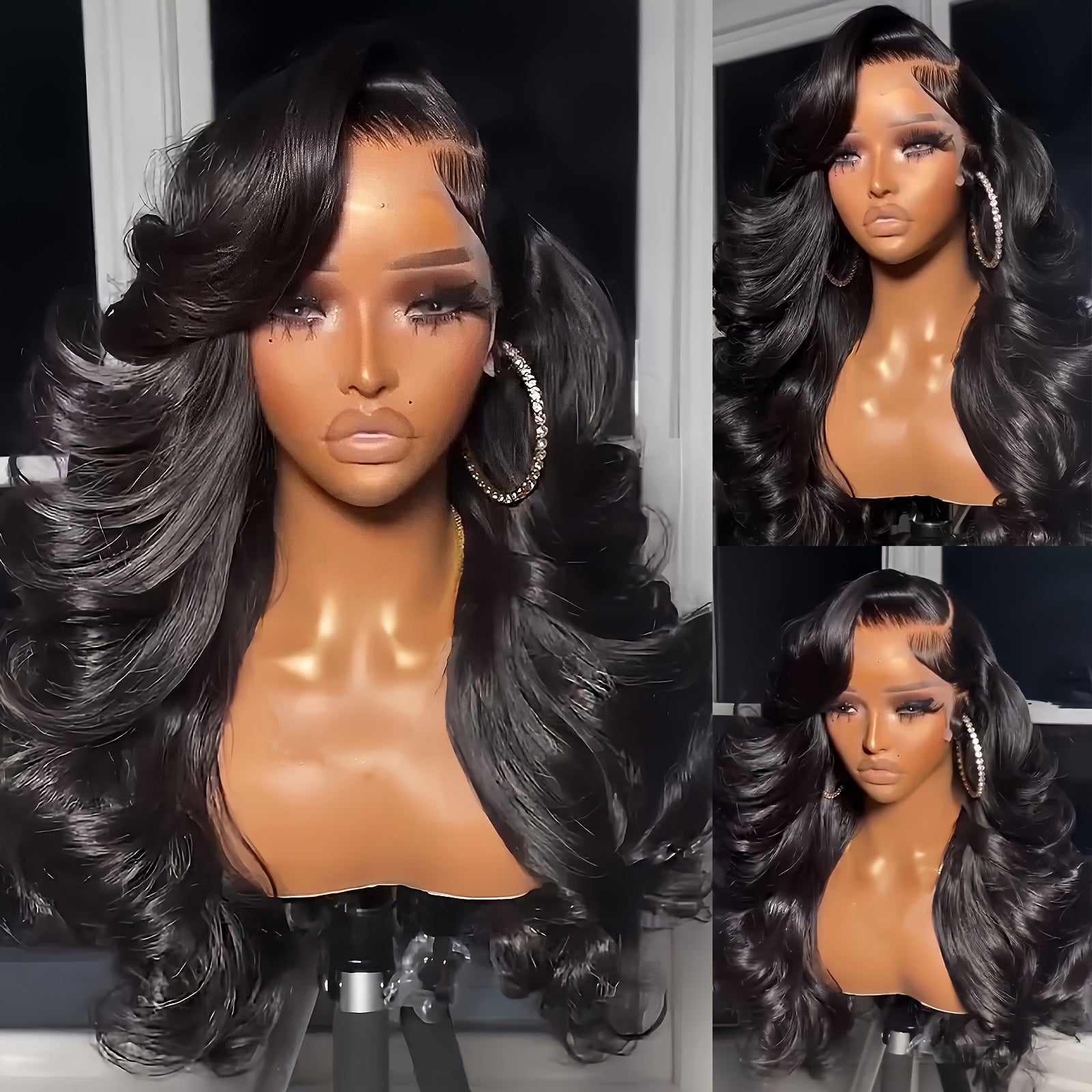 28" Long Glueless Lace Front Wig - 250% Density Natural Black Body Wave Human-like look, Heat Resistant Synthetic Hair with 13x4 HD Transparent Lace Closure, No Glue Needed for Women, Everyday & Special Events, Synthetic Lace Front Wig
