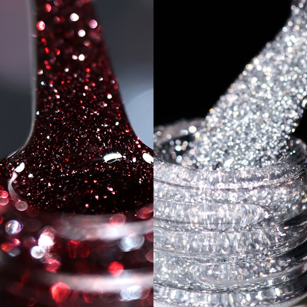XEIJAYI Golden-Plated Bottle Silvery-Red Shattered Flash --- Nail Gel Silvery-Red Shattered Super Bright Explosive Shattered Sparkling Gel Nail Polish, Long-Lasting High Saturation Firm Gel Suitable for Salon Manicure Women'S Christmas Gift