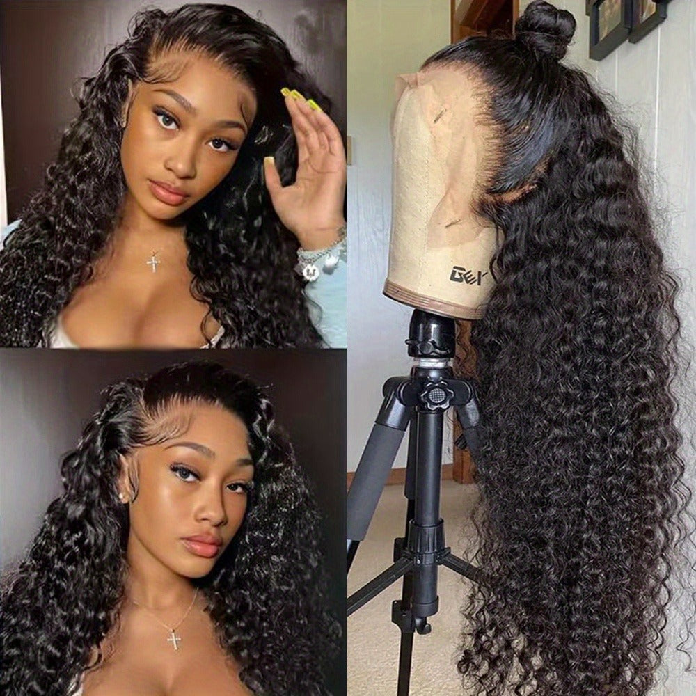 13x4 Lace Front Wig Synthetic Loose Curly Wave Glueless Pre Plucked Heat Resistant for Women Natural Hairline Daily Party 22 24 32 34 Inch Color 1B