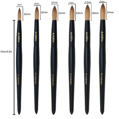 Kolinsky Acrylic Nail Brush Round Head with Black Wooden Handle – Professional Nail Art Brush for Acrylic Extensions & Manicure – Sizes #8 #10 #12 #14 #16 #18 for Salon & Home Use