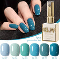 XEIJAYI 6-Color Peacock Blue & Sapphire Blue Nail Gel Set - High Saturation Salon & Gel Polish, Smooth & Durable Long-Lasting Formula, Alcohol-Free, 6 Shades (Light Blue to Navy) for Manicures/Pedicures, Christmas Gift for Women